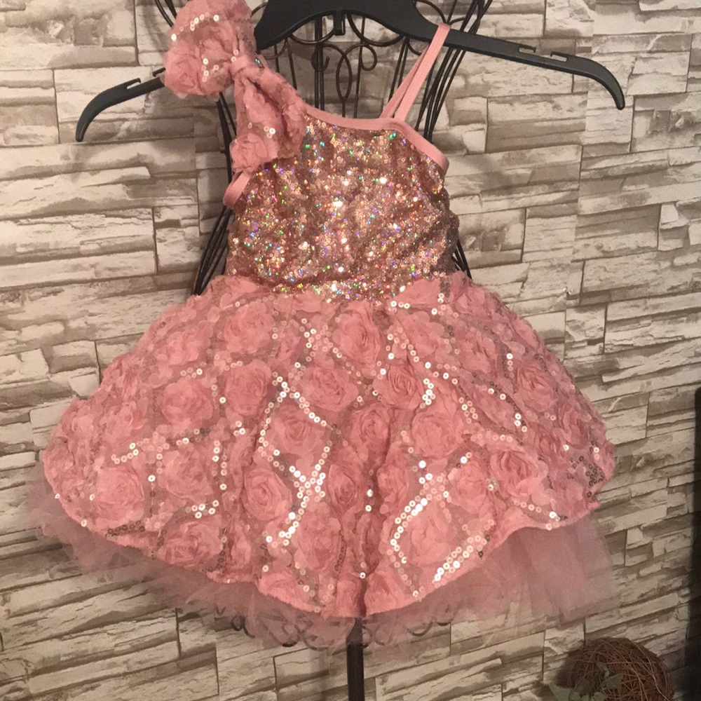 WEISSMAN blush flower sequin dress